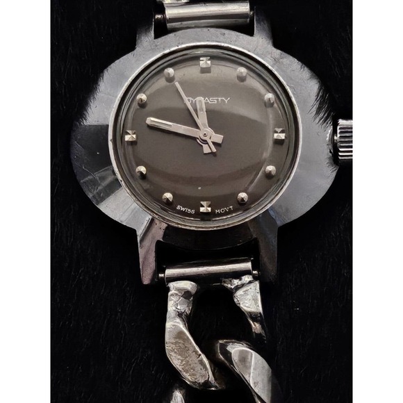 Rare Ladies Swiss Dynasty Manual Wind Watch 1 Jewel Chrome Bracelet Gorgeous main image 11